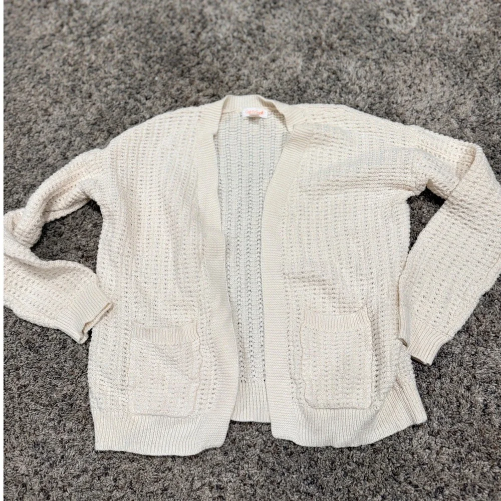 Cat & Jack Girls Cream Open Front Knit Cardigan Sweater Size L 10/12 Off White